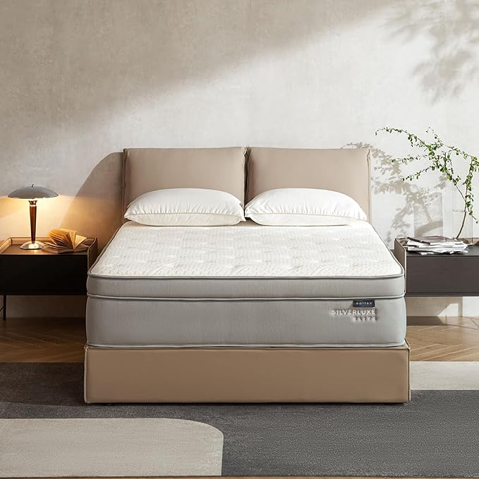 EPITEX Silverluxe Elite Queen Hybrid Mattress, 14 Inch Gel Memory Foam Queen Size Mattress in a Box, Individual Pocket Spring for Low Motion Transfer, Medium Firm Mattress, Gray