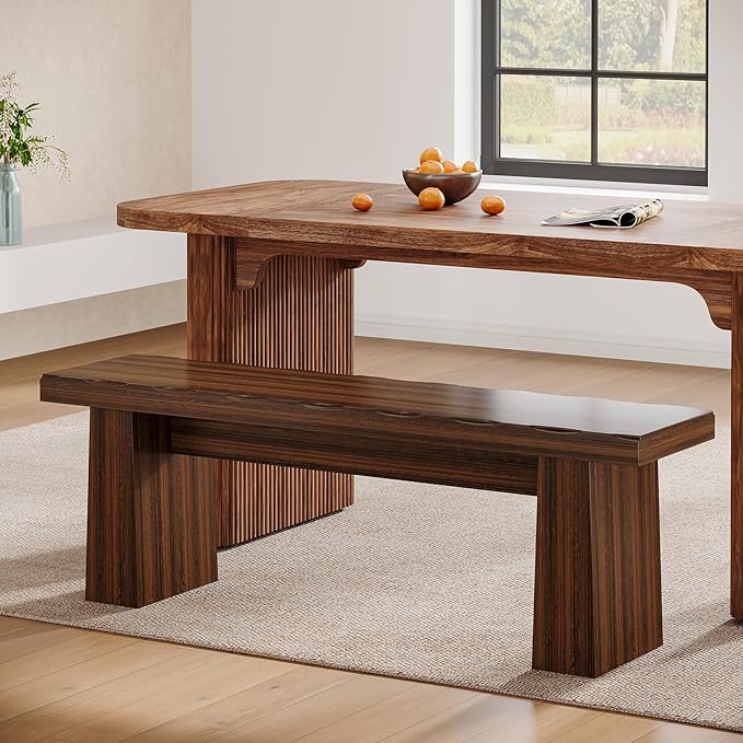Tribesigns Wooden Dining Bench, 47-Inch Long Kitchen Bench with Sturdy Frame for Dining Room, Entryway, Living Room, Hallway, Easy Assembly (Walnut)