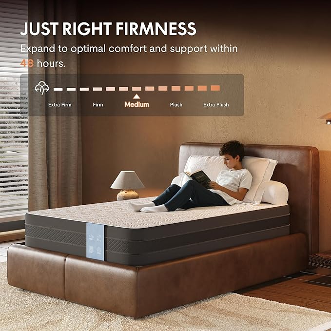 FLEXISPOT 12'' Twin Size Cooling Gel Memory Foam Mattress, Viscose from Bamboo, Medium Firm, 10-Year Warranty, Mattress-in-A-Box, Certi-PUR & Oeko-TEX Certified, Washable, Fire-Resistant.