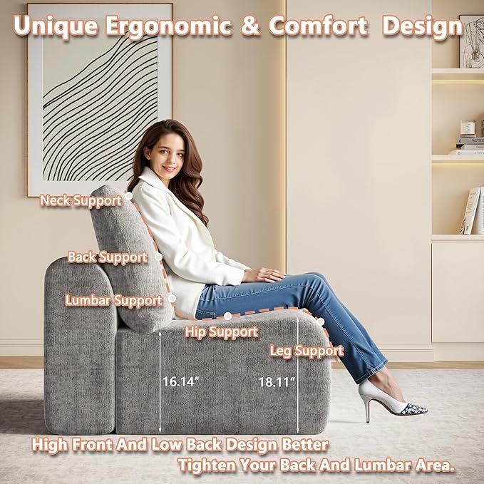 EASE MOOSE Boneless Couch for Living Room, Sectional Cloud Sofa, Modular Cloud Couch Loveseat, 2-Seater Deep Seat Sofas with Pillow for Bedroom, Apartment, No Assembly Required, Chenille (Light Grey)