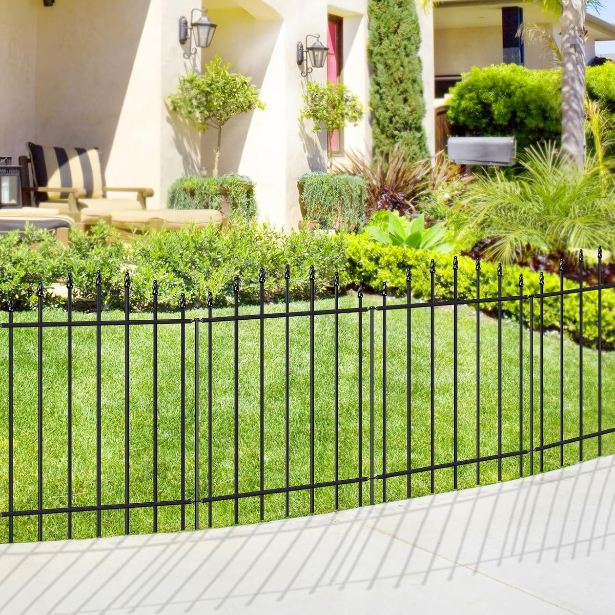 Metal Garden Fence 32 in H x 12 ft L, 6 Panels + 7 Stakes Border Dog Fence Panels Animal Barrier, No Dig Garden Fencing for Yard Patio Flower Bed Lawn Outdoor, Arch Black