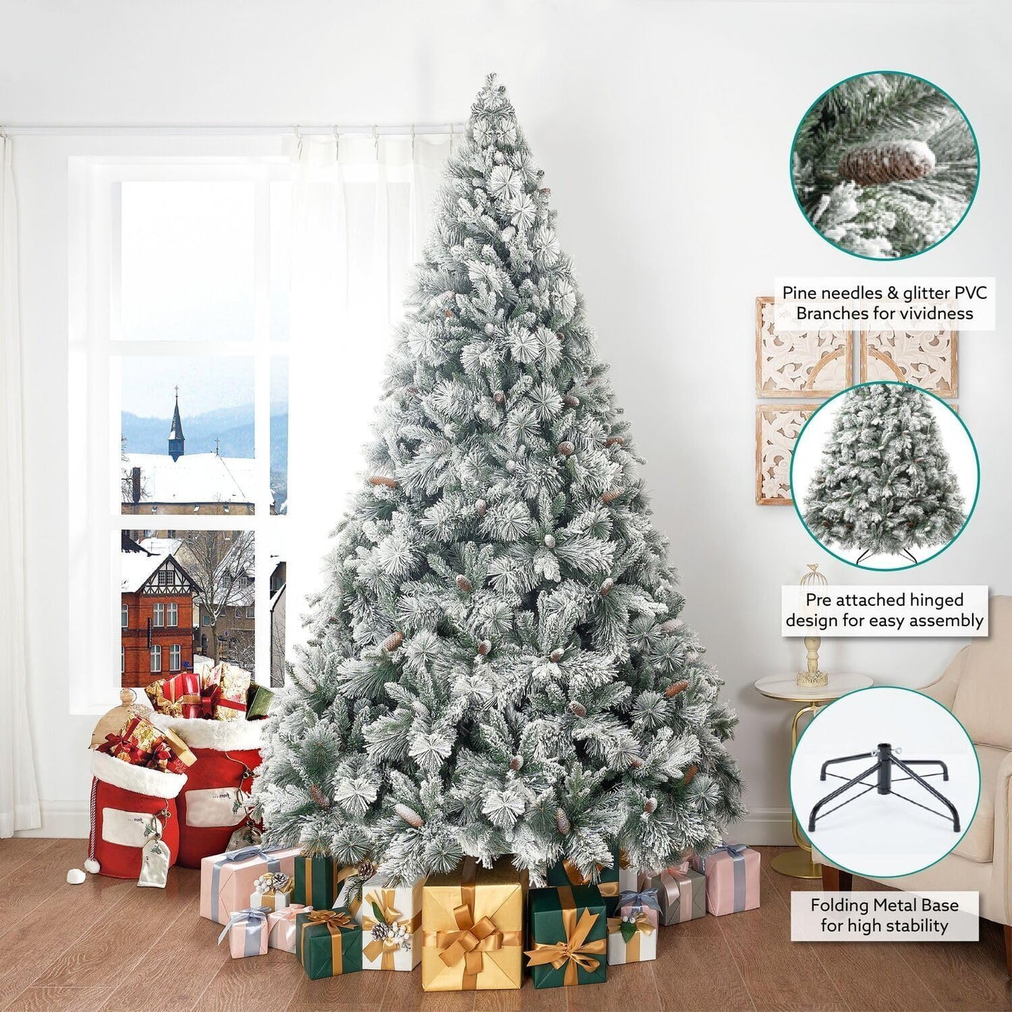 Naomi Home 4.5ft Christmas Tree with Lights Realistic Spruce Christmas Tree Prelit with Foot Pedal 674 Branch Tips 250 Warm Lights and Metal Stand Aritificial Tree +ürbol De Navidad