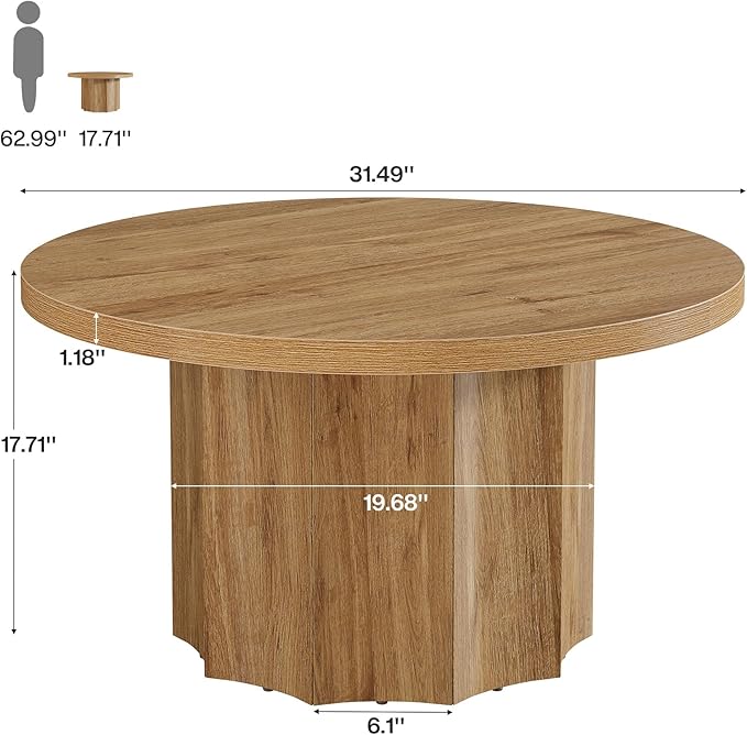 Tribesigns Round Coffee Table, 31.5" Mid Century Modern Center Table with Fluted Base, Farmhouse Wooden Accent Cocktail Tables for Small Space, Living Room, Apartment, Brown