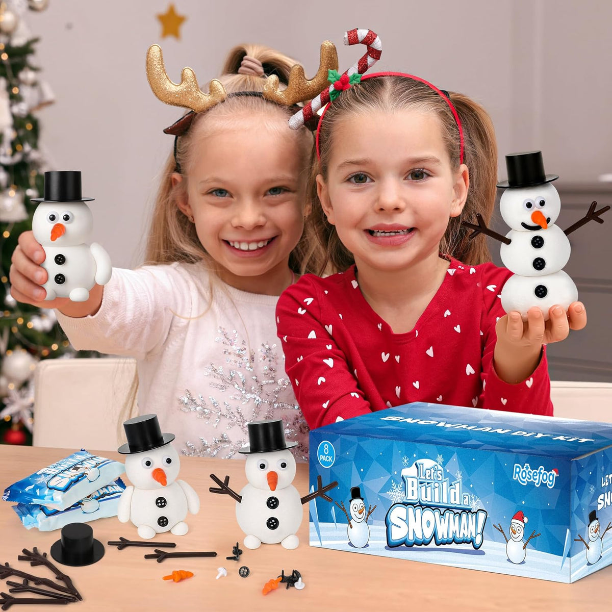8 Pack Christmas Craft Supplies, DIY Snowman Kit, Build a Snowman Kit Indoor Decoration, Creative Kids Air Dry Clay Modeling Dough Crafts, Christmas Stocking Stuffer for Xmas Holiday Decorations