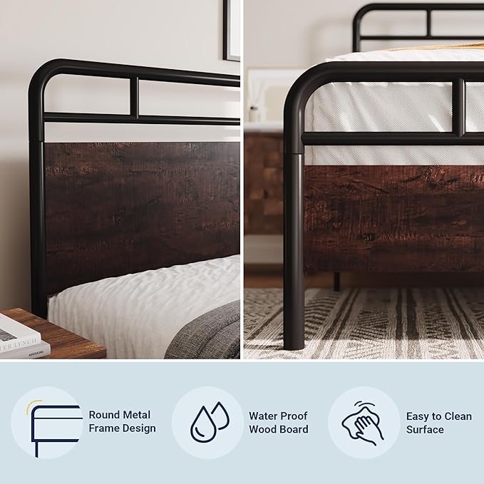 Allewie Full Size Platform Bed Frame with Wooden Headboard and Footboard, Heavy Duty 13 Metal Slats Support, Under-Bed Storage, No Box Spring Needed, Noise Free, Easy Assembly, Mahogany