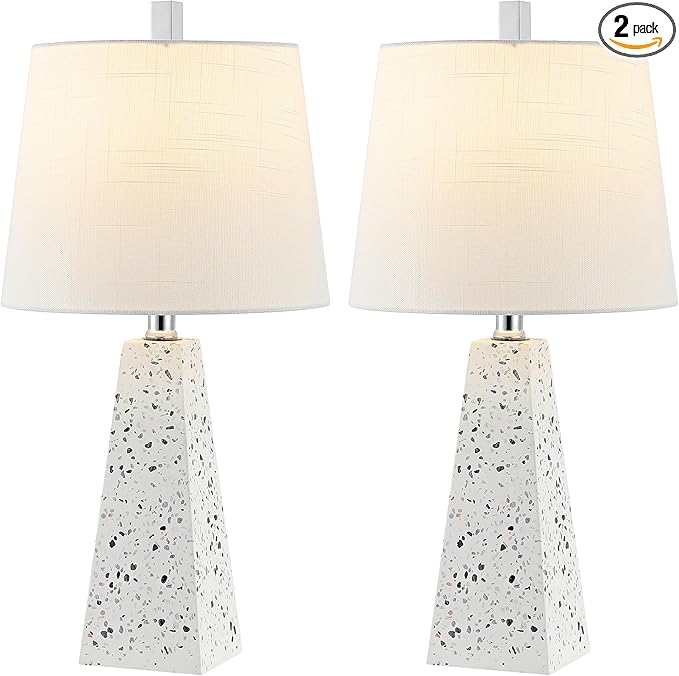 JONATHAN Y JYL1037B-SET2 Owen 20.5" Resin LED Table Lamp Contemporary, Office, Living Room, Family Room, Dining Room, Bedroom, Hallway, Foyer, White Terrazzo (Set of 2)