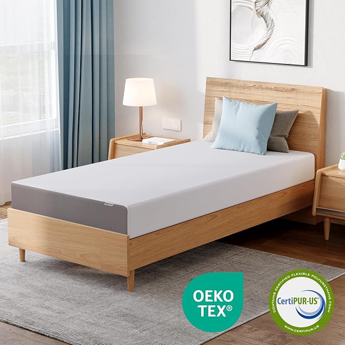Amazon Basics Plush Memory Foam Bed Mattress, Full, White/Grey, 75 x 54 x 8 inches