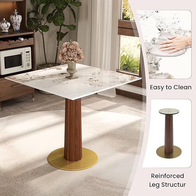 Sintered Stone Square Office Table and Chair Set - Meeting Table for Small Offices (Dark Brown Leg and Pandora Top, 1 Table and 4 Chairs)