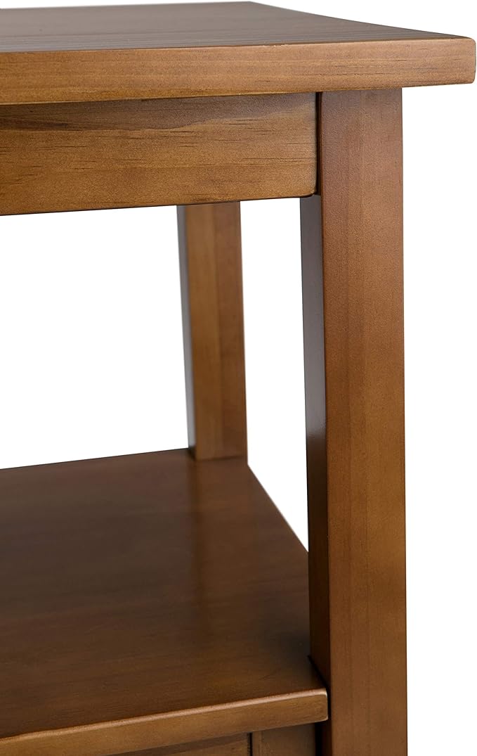 SIMPLIHOME Warm Shaker Console Table - 48 Inch Wide Solid Wood Sofa Table in Light Golden Brown, Transitional Storage for Living Room with 4 Drawers, Open Shelf, and Brushed Nickel Knobs