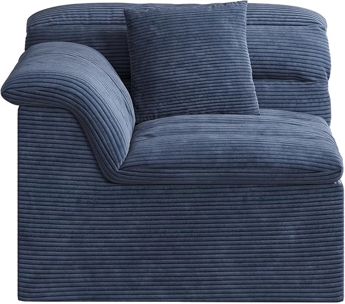 44" Cloud Sectional Couch with Single Arm, Modern Compressed Sofa, Comfy Sleeper Sofa, Corduroy Upholstered Couches for Small Space/Apartment, No Assembly Required, Blue, Left Side