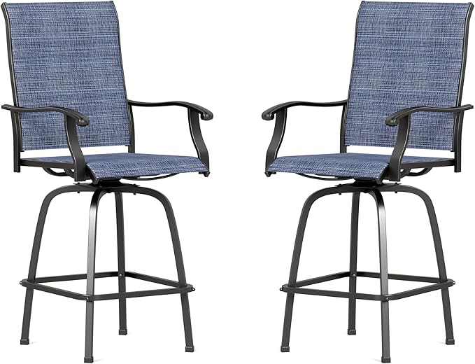 Sophia & William Patio Swivel Bar Stools Set of 2, Bar Height Patio Chairs, High Top Patio Chairs, Supports 300 lbs (Blue Fabric)