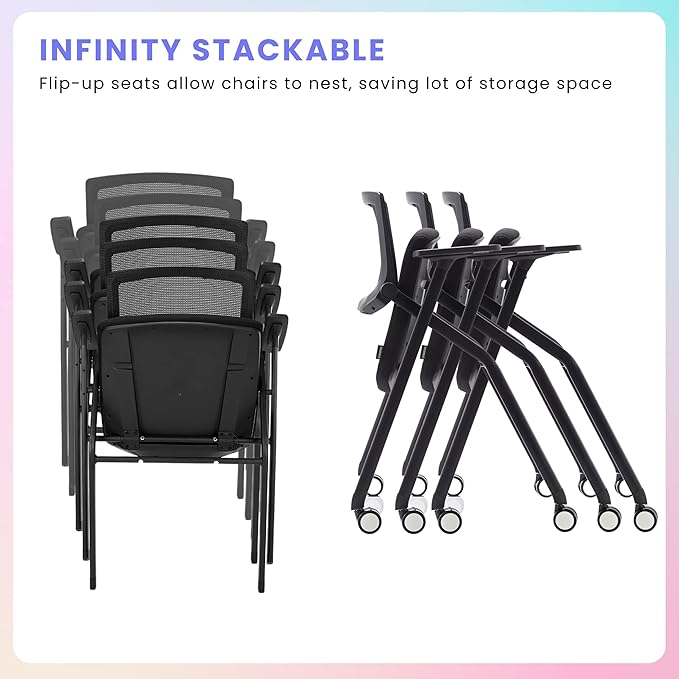 40 Pack Chairs Stackable Conference Room Chairs with Wheels and Paddle, Ergonomic Mesh Back and Arms for Home Office Desk Folding Chairs (20 Boxes)