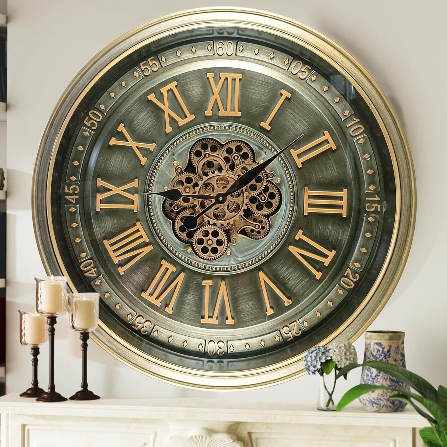 32'' Inch Real Moving Gear Wall Clock Ireland Line (Brass Antique, 32 inches (80 cm))