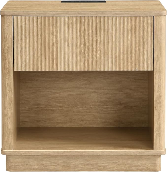 Christopher Knight Home Kyla Set of 2 Nightstand with Charging Station, Wooden Bedside Table/End Table with Outlet & USB Port for Bedroom/Living Room, Multipurpose Storage Cabinet with Drawer, Natural