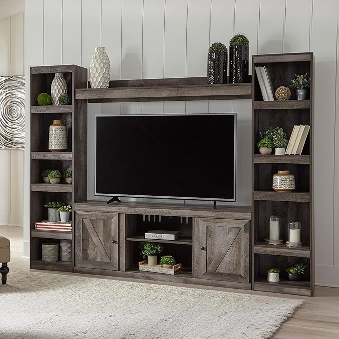 Signature Design by Ashley Wynnlow Farmhouse 4-Piece Entertainment Center for TVs up to 69", Gray