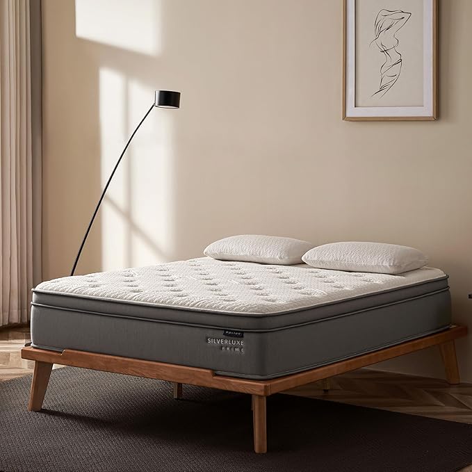 EPITEX Silverluxe Prime King Size Mattress, 12 Inch Gel Memory Foam King Mattress in a Box, Individual Pocket Spring for Low Motion Transfer, Medium Firm Mattress, Gray