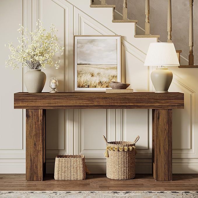 Tribesigns Console Table, 63" Farmhouse Entryway Table, Rectangular Wooden Accent Console for Entrance, Hallway & Living Room(Rustic Brown)