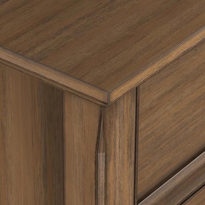 SIMPLIHOME Amherst Bedside Table - 24 inch Wide Solid Wood Nightstand Table in Rustic Natural Aged Brown, Transitional Bedroom Side or End Table with 2 Drawers, Open Storage Shelf and Bronze Hardware