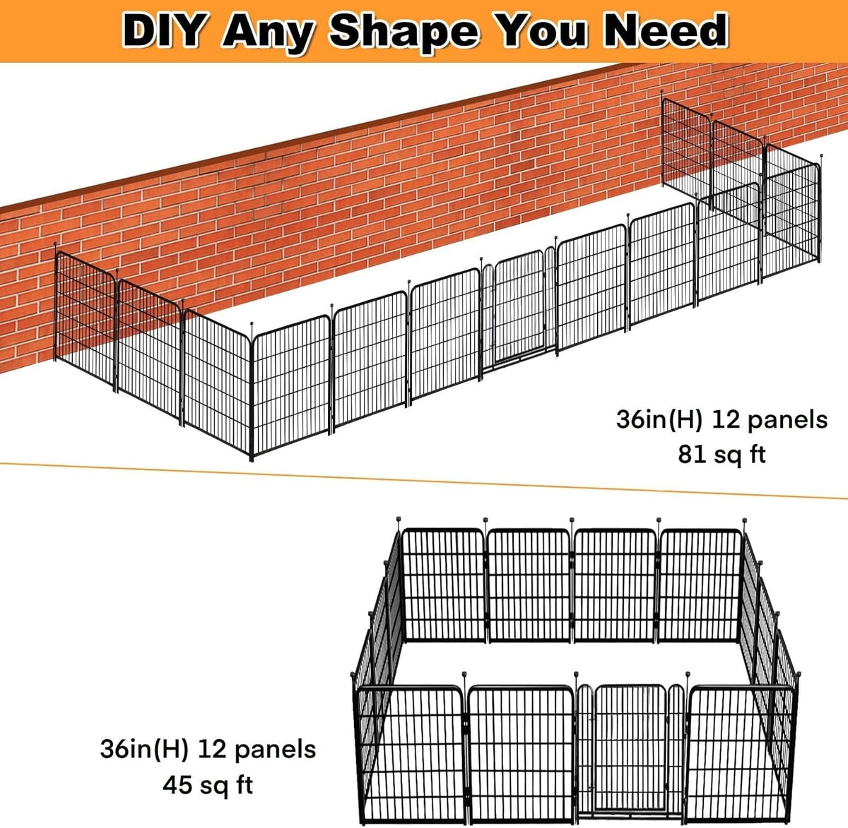 Tall Garden Fence, 36 in(H) 10 Panels Dog Fence Outdoor for Yard, Metal Dog Pen Heavy Duty Pet Puppy Exercise Pen for Rv Camping Garden Yard, Medium/Large Pets Fence Total 22.1 Ft(L)