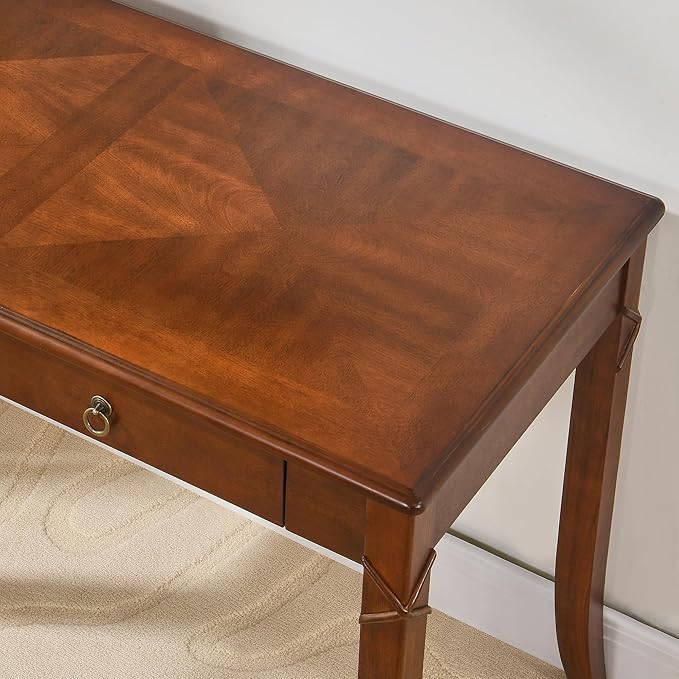Solid Wood Computer Writing Desk with 2 Big Drawers, 46.06" Wide Home Office Desk Workstation with Hourglass Shape Tabletop Big Rustic Study Table in Cherry Brown, BSZ-DR200