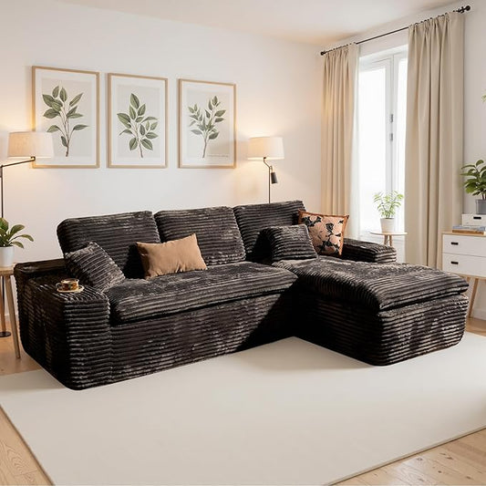 106" Oversized Couch Sofa, L Shape Couches for Living Room, No Assembly Required Plush Velvet Sectional Sofas with Right Facing Chaise for Home Apartment