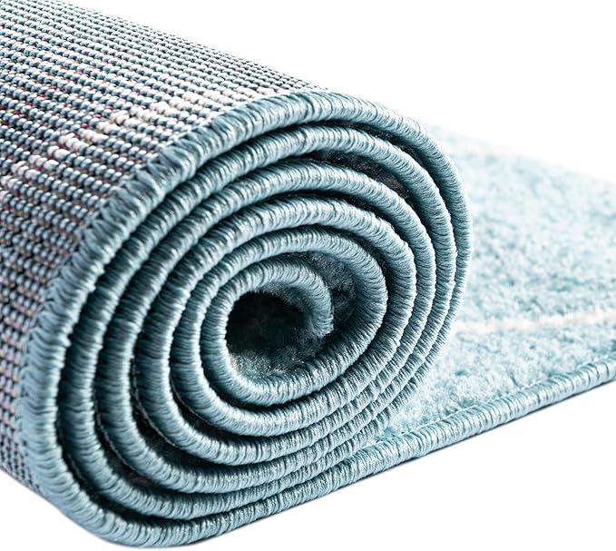 Unique Loom Trellis Frieze Collection Area Rug - Geometric (2' x 6' 1" Runner Light Blue/Ivory)