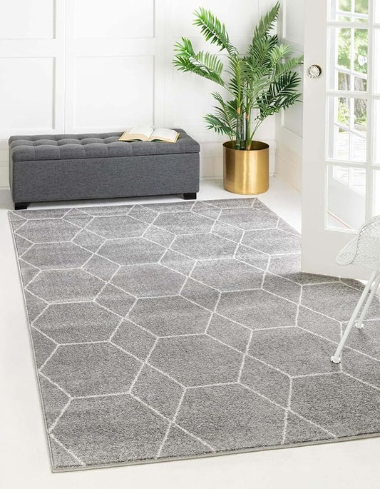 Unique Loom Trellis Frieze Collection Area Rug - Geometric (6' 1" x 9', Light Gray/ Ivory)