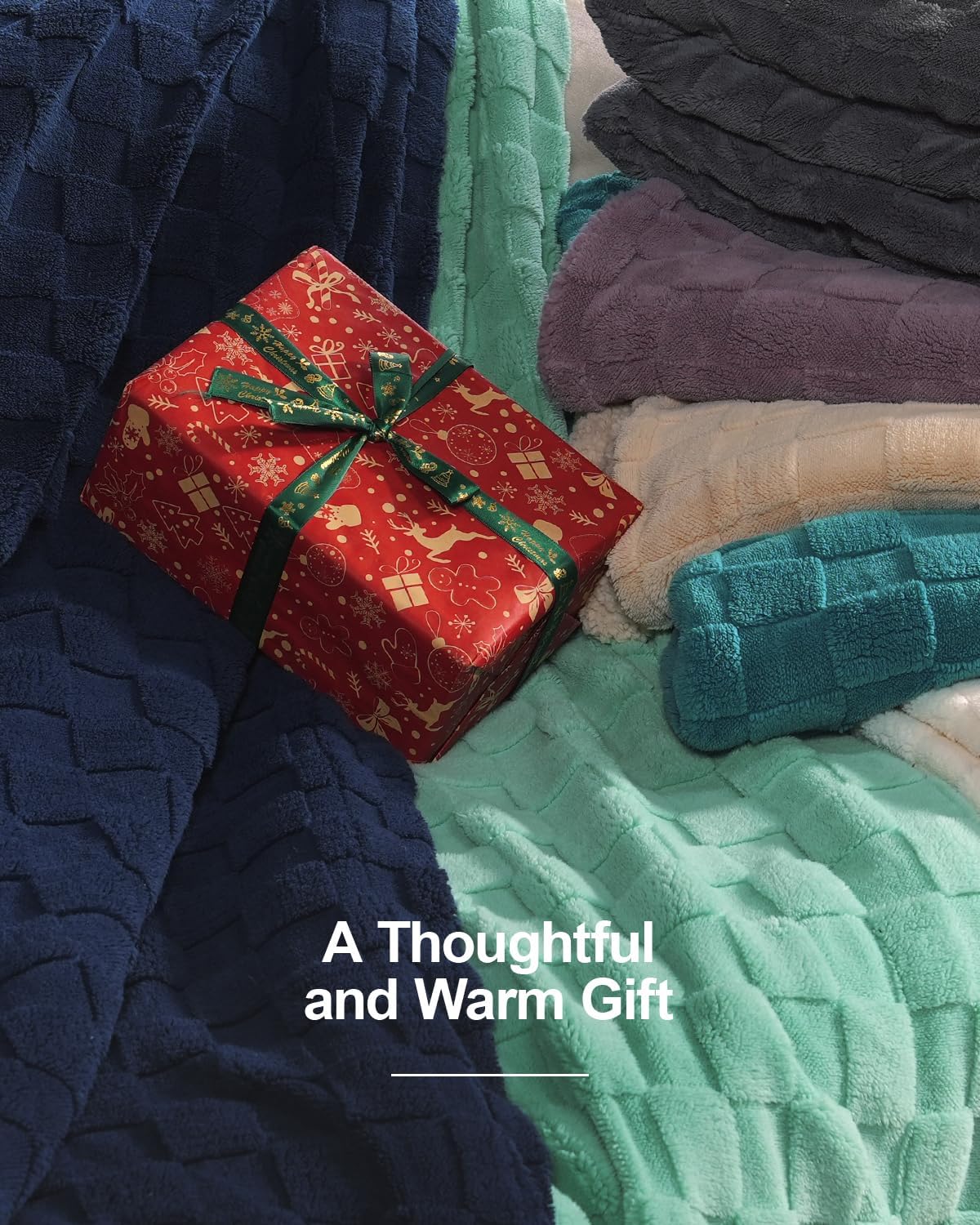 Pawque Super Soft Cozy Throw Blanket King Size for Couch Bed, Fluffy Sherpa Fleece Reversible Thick Warm Fuzzy Blanket for All-Season, 3D Checkered Jacquard Decorative Blankets, Navy Blue, 108"x90"