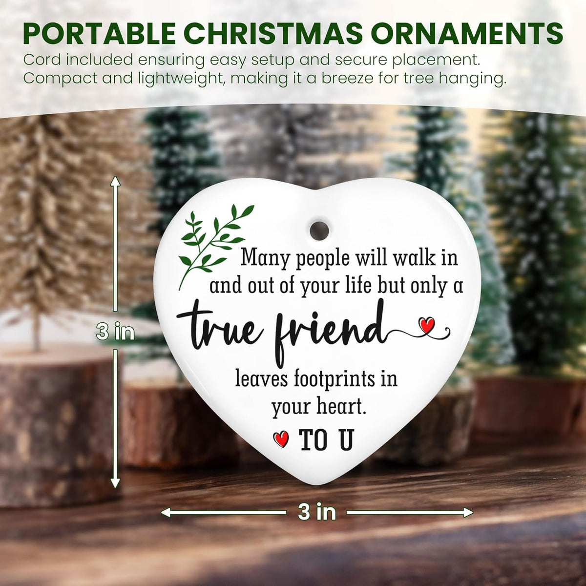 OASSIE Friend Gifts for Women - Ceramic Christmas Ornaments 2025 for Tree Decorations - Friendship Gifts for Women Friends, Inspirational Friend Gift Ideas, Friends Ornament for Christmas Decorations