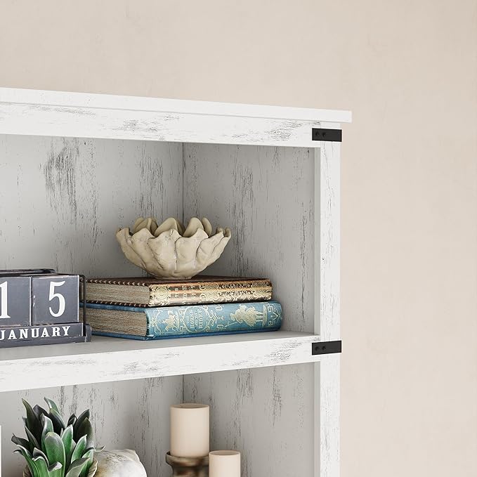 IDEALHOUSE 3 Tier Bookcase, Farmhouse Book Shelf with Storage, Low Book Case Wooden 3 Shelf Bookcase for Home Office, Living Room, Bed Room (White, 40.0" H x 31.5" W x 12.2" D)
