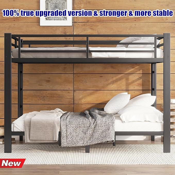 Stronger & Higher Quality Heavy Duty Bunk Bed Queen Over Queen Size Bunkbed, Thickened Safer More Stable Steel Metal Queen Bunk Bed (Faster Assembly) (Queen Over Queen-A)
