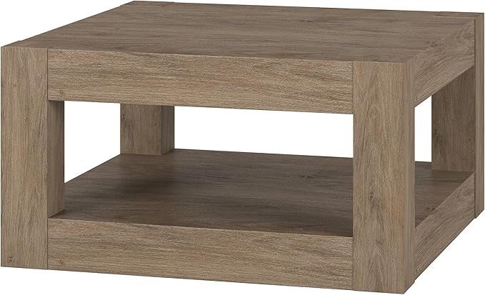 Henn&Hart 32" Wide Square Coffee Table in Weathered Gray, for Home, Living Room, Bedroom, Entertainment Room, Office