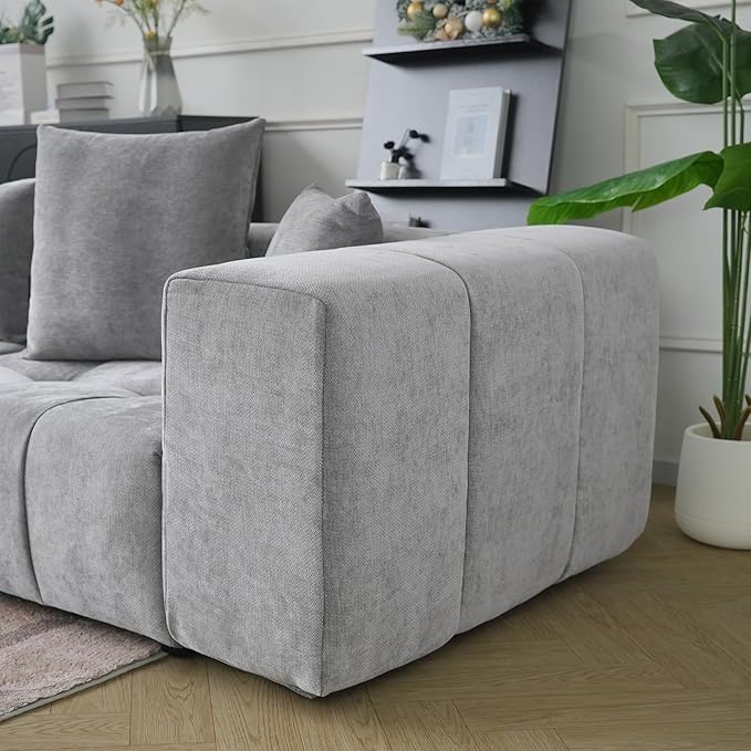 WJShome Modular Sectional Sofa,140inch Cloud Couch Deep Seat Sectional Couches for Living Room,Modern Linen Upholstered Loveseat Couch with Pillow for Home,Gray