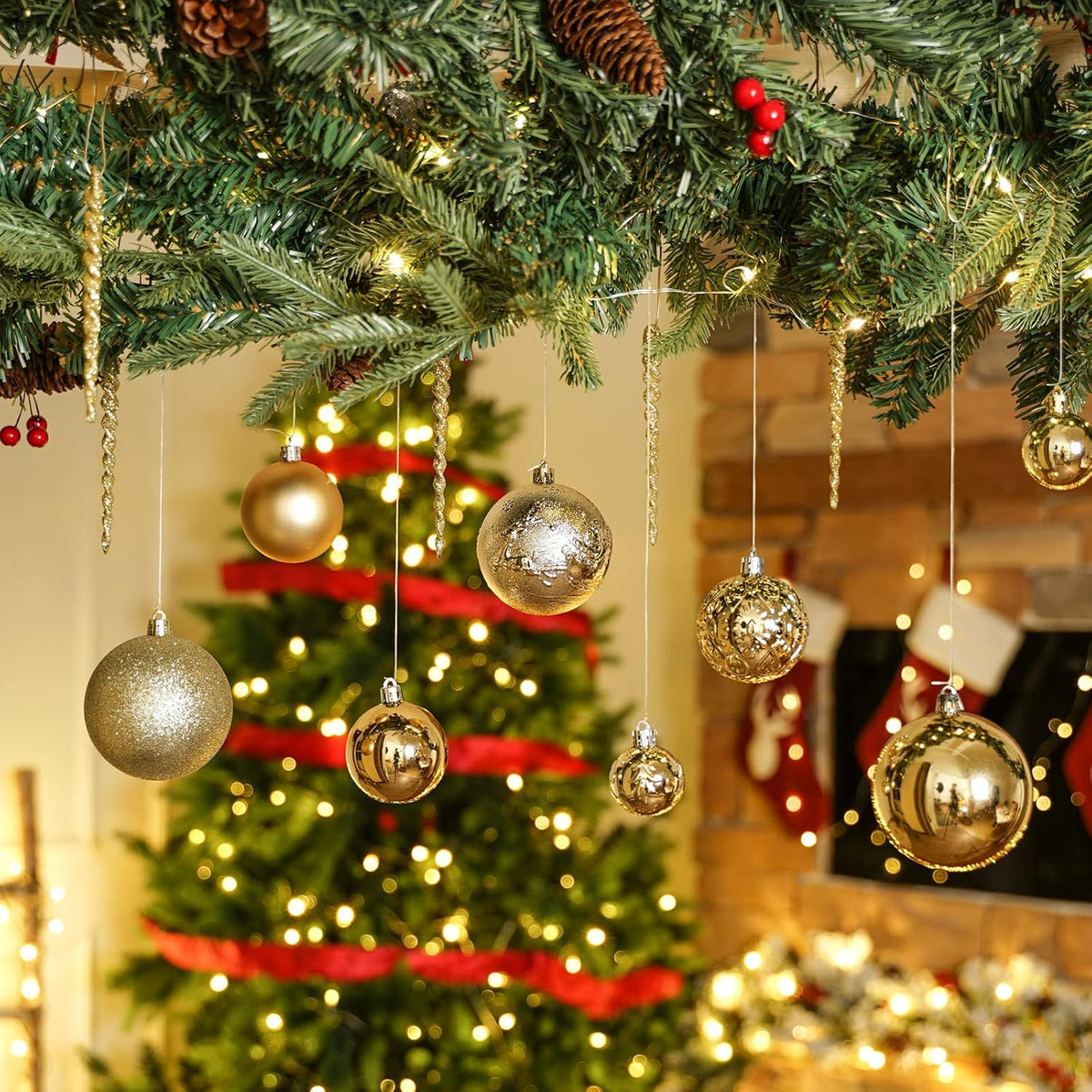 Christmas Ball Ornaments for Christmas Decorations - 41 Pieces Xmas Tree Shatterproof Gold Ball Ornaments with Hanging Loop for Holiday and Seasonal Decoration
