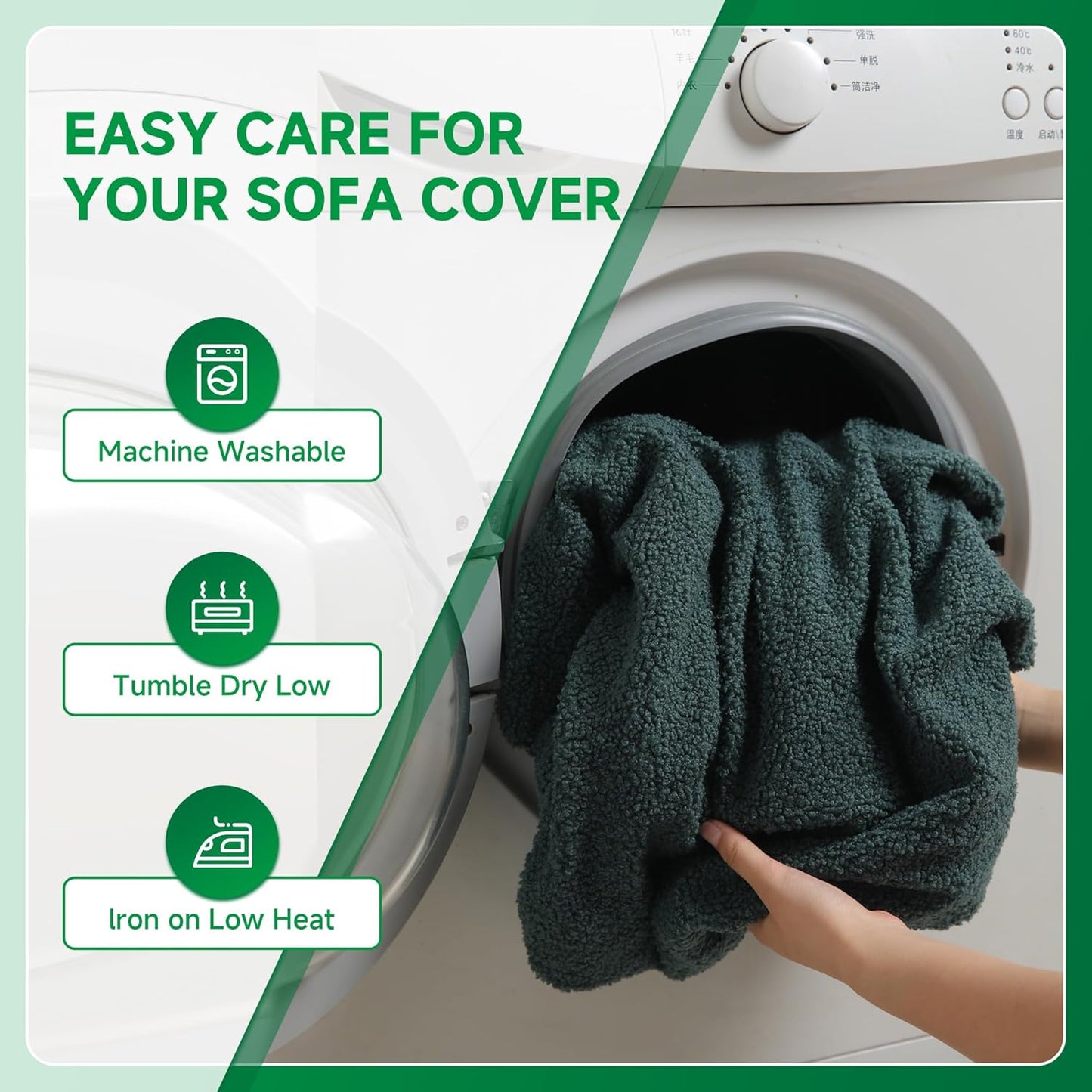 Couch Cushion Covers for Sectional Sofa, Stretch Soft Sofa Slipcovers Washable Wear-Resistant Universal Furniture Protector for Living Room(1 Piece Oversized Cover, Green)