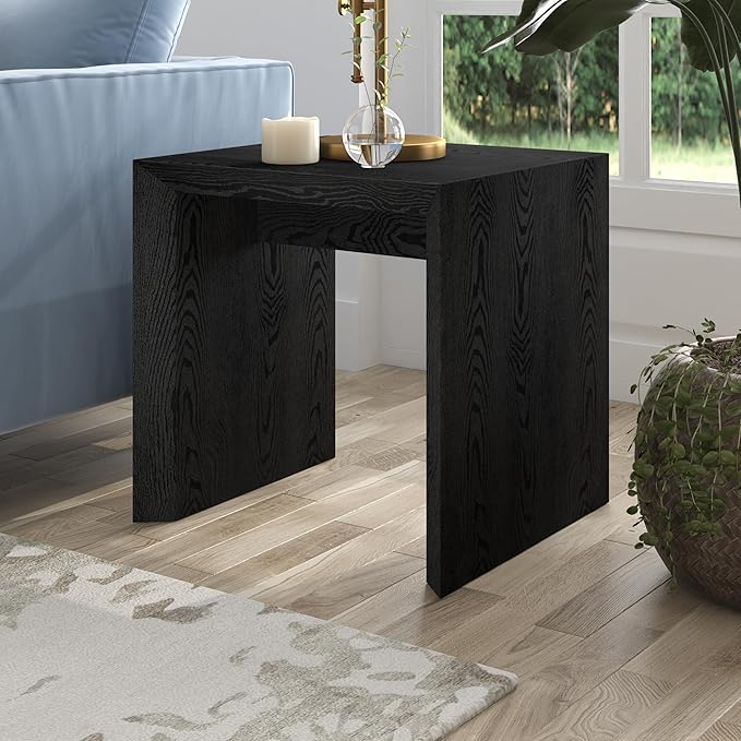 Henn&Hart 22" Wide Rectangular Side Table in Natural Black, for Home, Living Room, Bedroom, Entertainment Room, Office