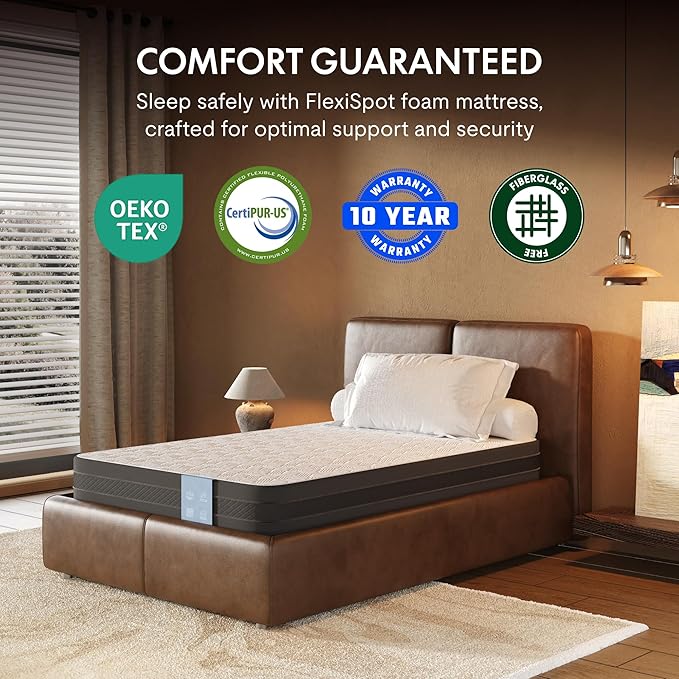 FLEXISPOT Adjustable Bed Frame Base Twin XL + 6" Cooling Gel Memory Foam Mattress, Massage, Head and Foot Incline, Zero Gravity, Zero Clearance, Under-Bed Lights, Anti-Snore, Wireless Remote