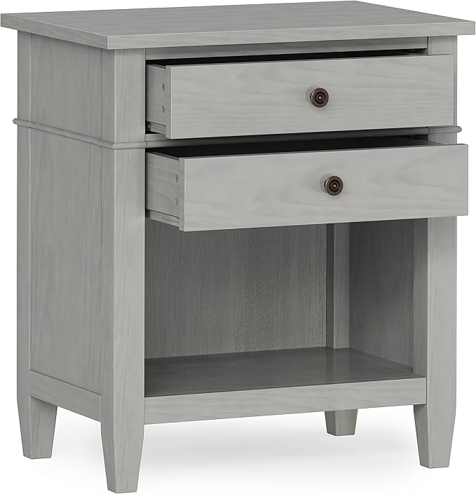 SIMPLIHOME Carlton Solid Wood 24 Inch Wide Contemporary Bedside Nightstand Table in Fog Grey, for The Living Room and Bedroom