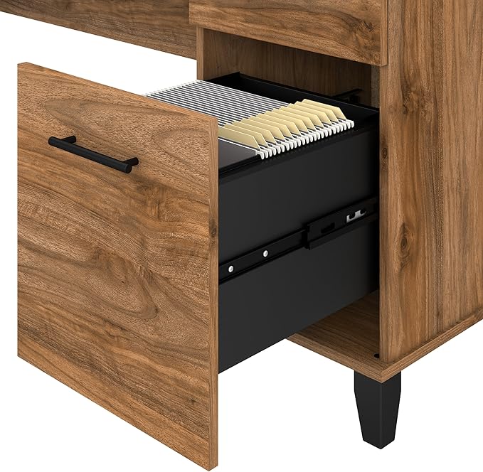 Bush Furniture 60-inch Home Office Desk with Drawers, Large Computer Table with Storage, Transitional Style, Somerset Collection, Fresh Walnut