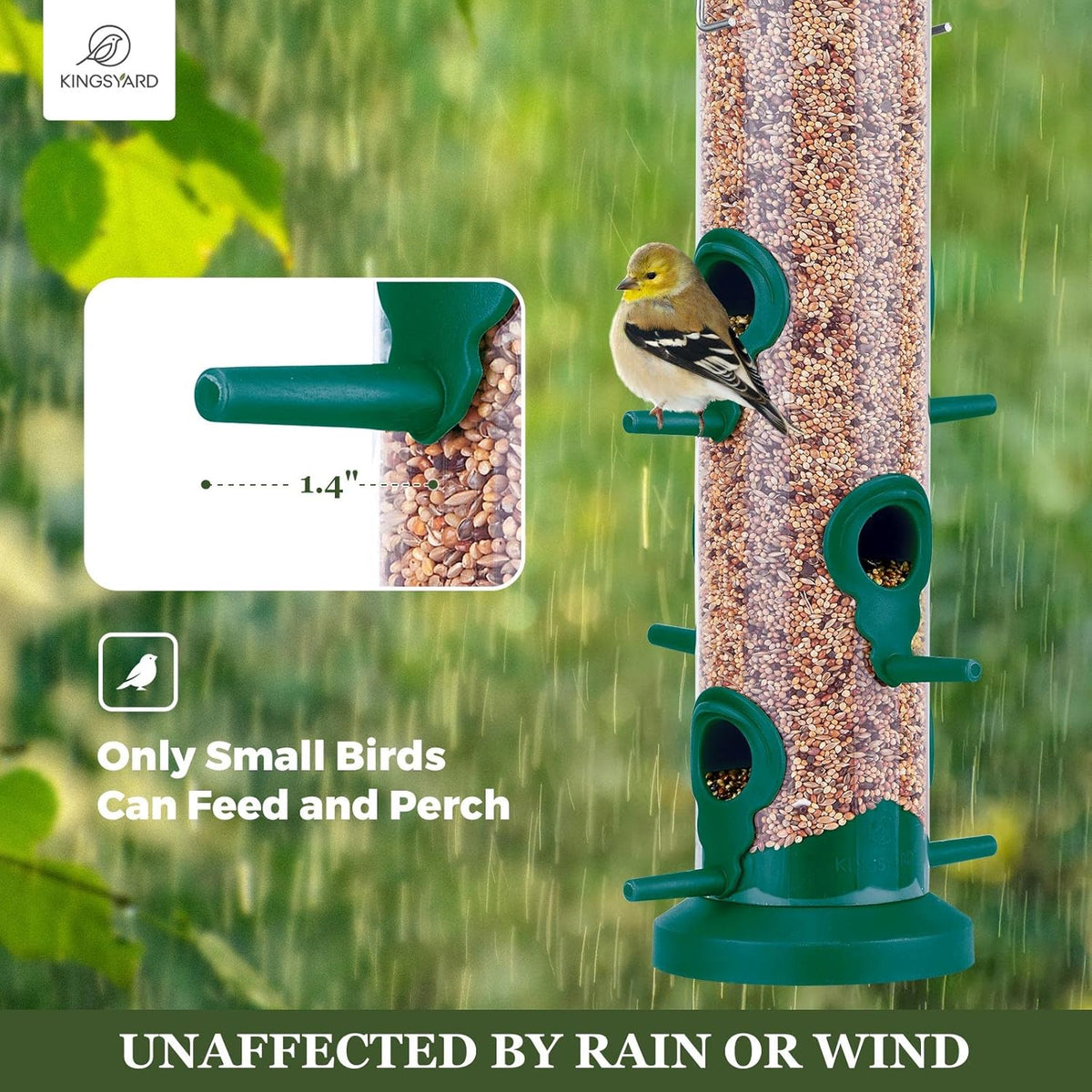 Kingsyard 2 Pack Tube Bird Feeders for Outdoors Hanging, Premium Hard Plastic Bird Feeder with 6 Feeding Ports, Weatherproof & Steel Hanger, Attracting for Wild Birds (Green)