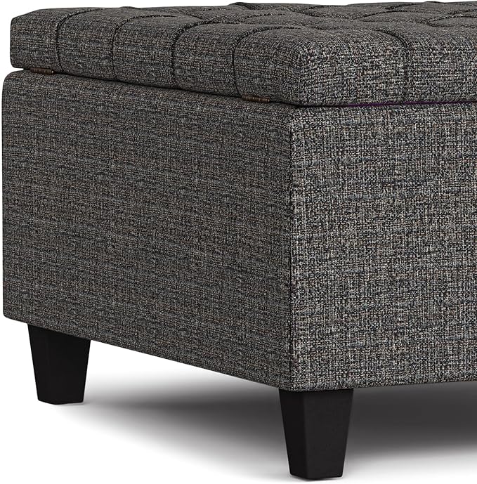 SIMPLIHOME Harrison 30 inch Wide Transitional Square Small Coffee Table Storage Ottoman in Ebony Tweed Polyester, Assembled, for The Living Room and Bedroom