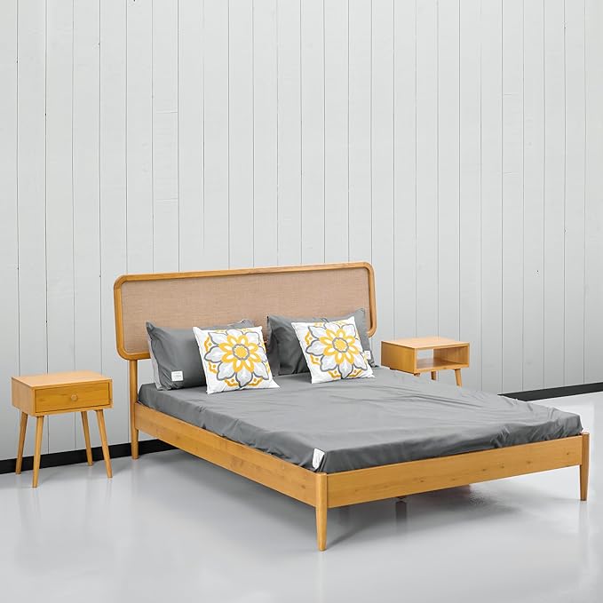 NTC Lupin Wooden Bed Frame with Headboard, Solid Oak and Rubber Wood Foundation with Silent Slats and Wood Central Supports, 1000 Lb Capacity, Effortless Assembly, King - Rustic Oak