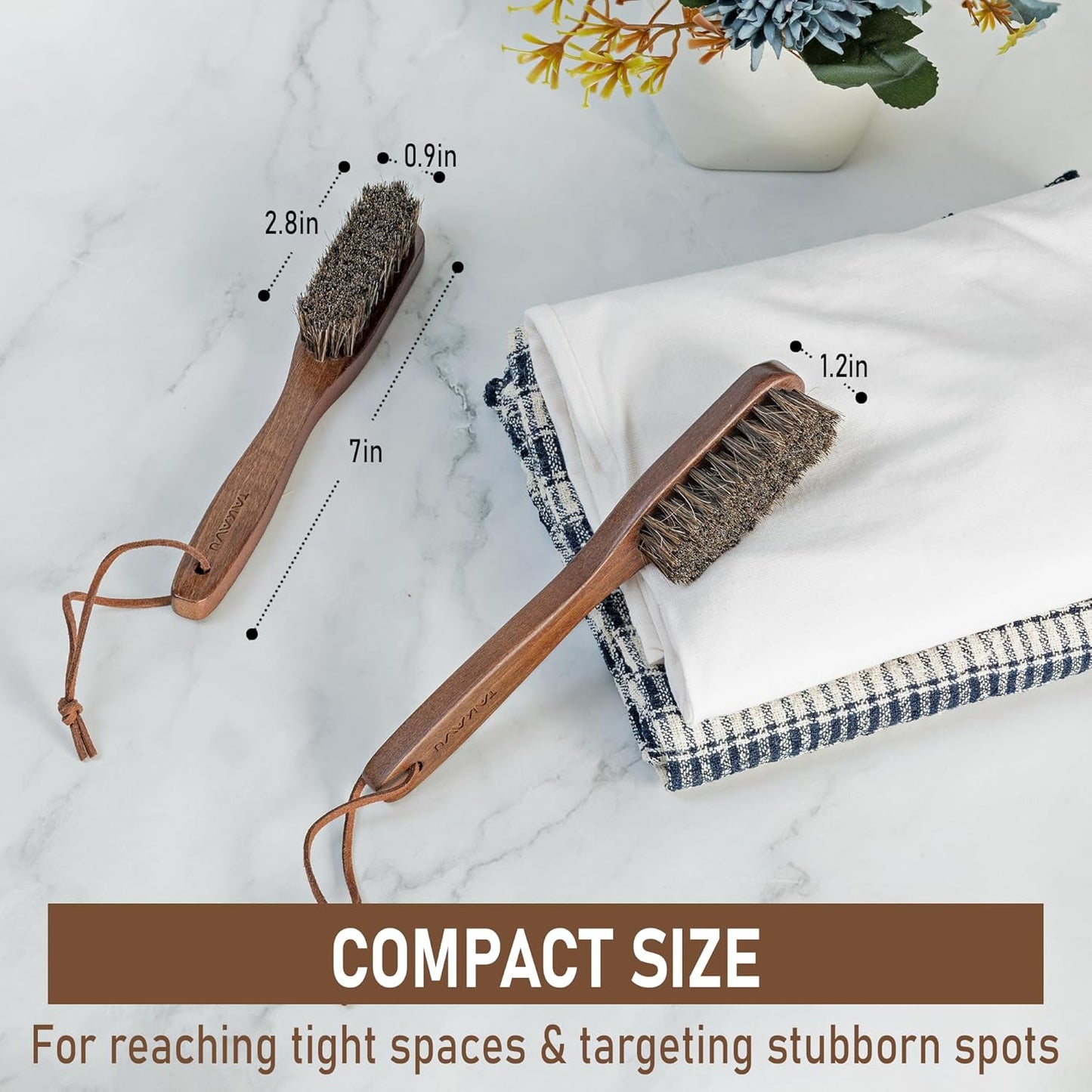 Takavu Horsehair Laundry Stain Brush Set (2 Pack) - Soft Bristle Spot Cleaner for Delicate Fabrics, Clothes Pre-Wash, Gentle Garment Care Tool