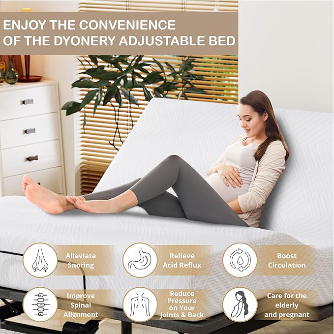 Full Adjustable Bed Base Frame with Wireless Remote + 10 Inch Full Green Tea Gel Memory Foam Mattress Bed in a Box, Head and Foot Incline, Zero Gravity, Fiberglass Free, 75" × 54"