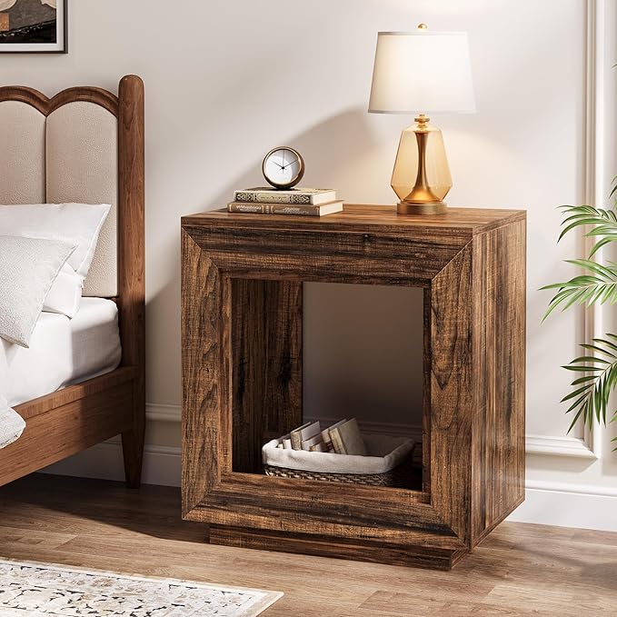 Tribesigns Rustic Brown End Table, 24" Side Table with Storage Shelf, Farmhouse Style Nightstand Bedside Table for Small Spaces, Bedroom, Living Room, Entryway, Easy Assembly (1, Brown)