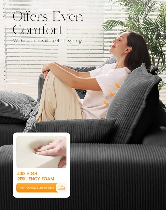 137" Comfy Cloud Couch with U-Shape Chaise & Deep Seat, Modular Sectional Sofa in a Box, Boneless Upholstered Couches for Living Room, No Assembly Required (Soft Corduroy, Gray)