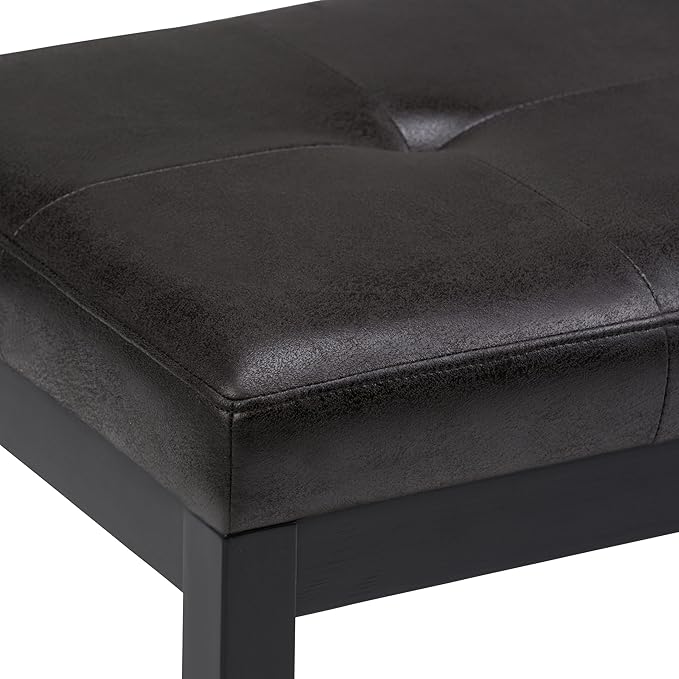 SIMPLIHOME Lacey 41 inch Wide Contemporary Rectangle Tufted Ottoman Bench in Distressed Black Vegan Faux Leather, Assembled, For the Living Room and Bedroom