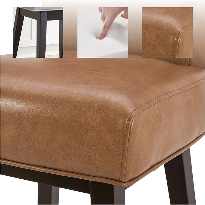 CHITA 26 Inch Counter Height Swivel Bar Stools Set of 4, FSC Certified Modern Upholstered Faux Leather Swivel Barstool Chair with Back, Saddle Brown