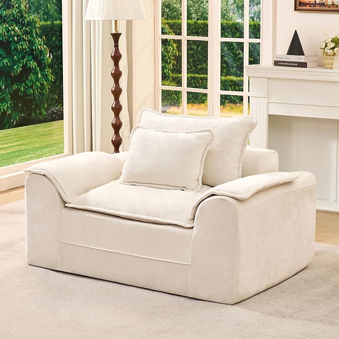 Hobestluk Cloud Single Sofa Memory Foam Couch with Deep Seat L Shaped Sofa with Removable Cover Large Couch for Living Room (Beige, Single Sofa)