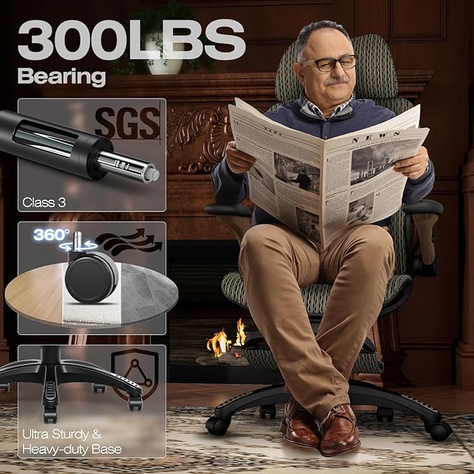 ELABEST X100 Ergonomic Office Chair with Footrest, Big and Tall Home Desk Chair with 5D Flip-Up Arms, Adjustable 3D Lumbar Support,High Back Rolling Computer Chair, Swivel Mesh Chairs (Coffee Break)